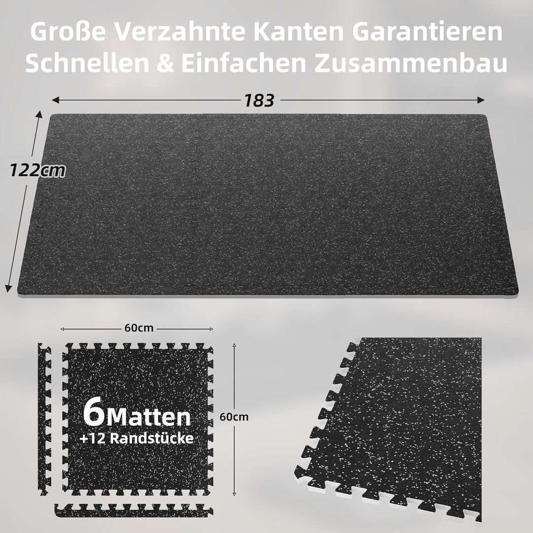 MDEAM Bodenschutzmatte 60x60x1,4 cm, 6 Matten Extra Dicke Gummierte Eva Puzzlematte, 2,16 m² Sportma