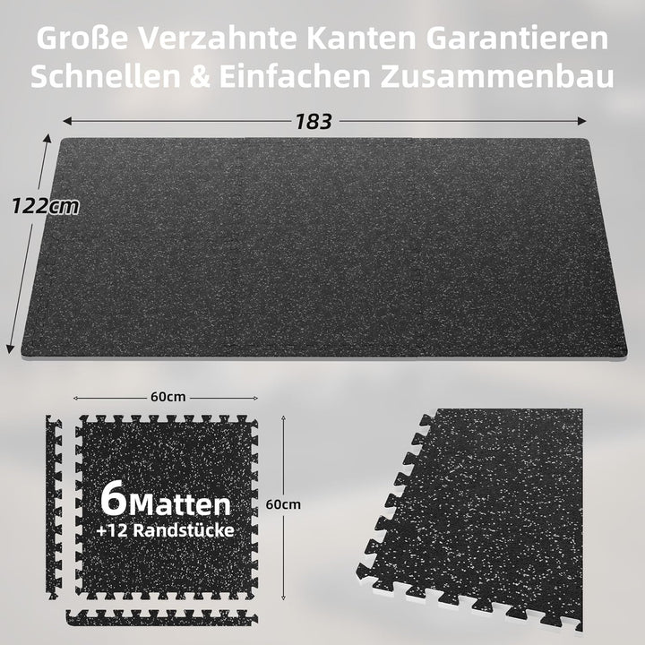 MDEAM Bodenschutzmatte 60x60x1,4 cm, 6 Matten Extra Dicke Gummierte Eva Puzzlematte, 2,16 m² Sportma