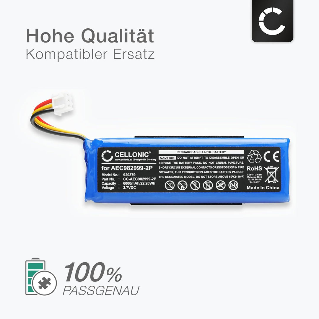 CELLONIC, Lautsprecherakku kompatibel mit JBL Charge 1 (6000mAh, 3.7V) Ersatzakku AEC982999-2P