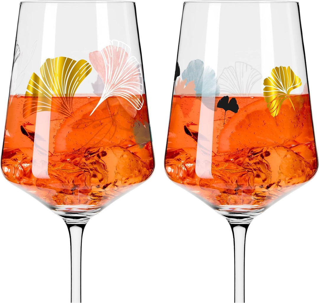 RITZENHOFF 2841018 Aperitif-Glas Sprizz 2er-Set 500 ml – Serie Sommerrausch Deluxe – mit Ginko-Motiv