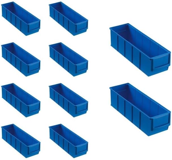 SparSet 10x Blaue Industriebox 300 S | HxBxT 8,1x9,1x30cm | 1,6 Liter | Sichtlagerkasten, Sortiments