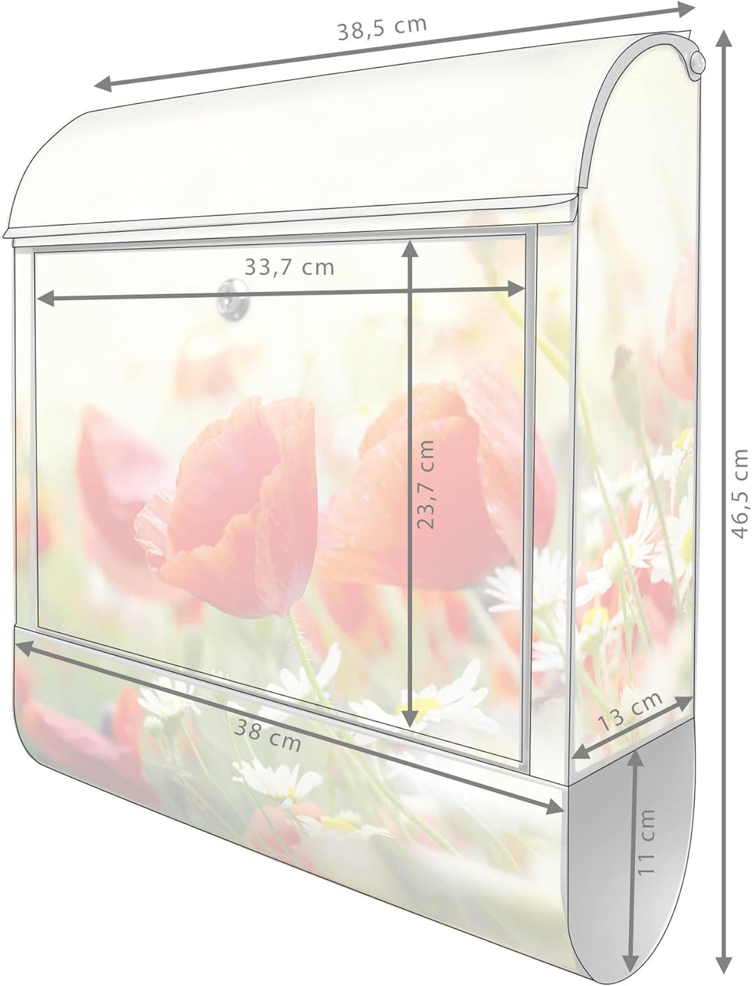banjado® Design Briefkasten mit Motiv Kamille Und Mohn 39x47x14cm &amp; 2 Schlüssel - Briefkasten Stahl