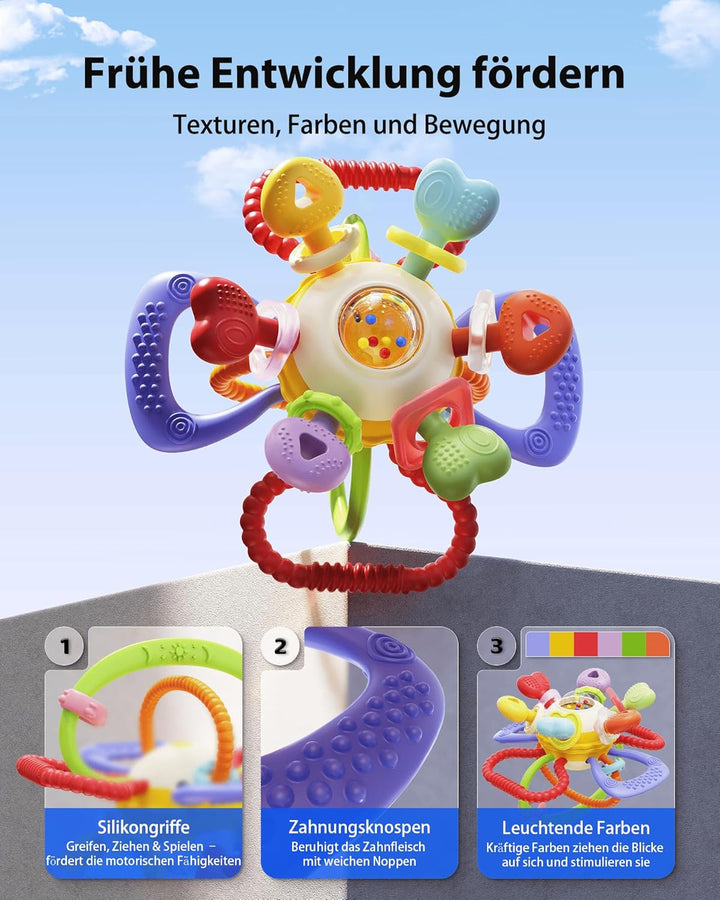 Infinno Baby Greifball & Rassel,BPA-freies Silikon Beissring-Spielzeug für 0-12 Monate, Multifunktio