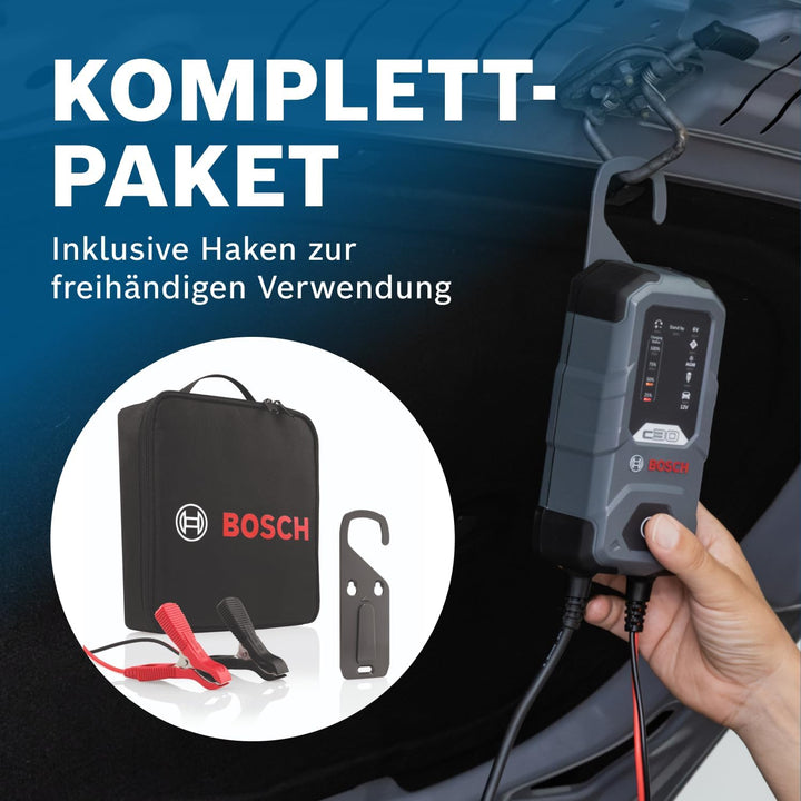Bosch C30 Kfz-Batterieladegerät, 3,8 Ampere, mit Erhaltungsfunktion - für 6 V / 12 V Blei-Säure, Wet