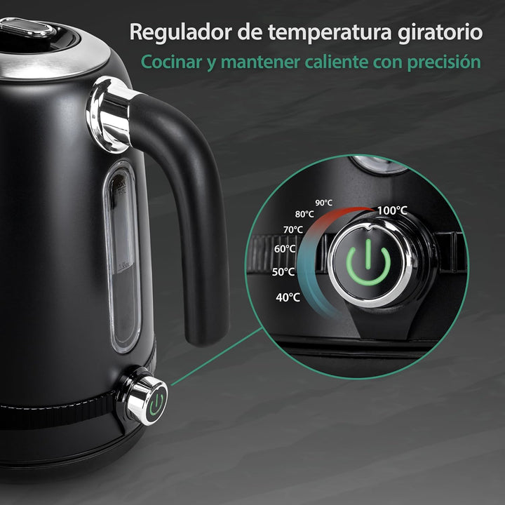 Impolio Retro Wasserkocher 1,7 L, LCD Display und Temperaturauswahl, TÜV Rheinland GS Zertifiziert,