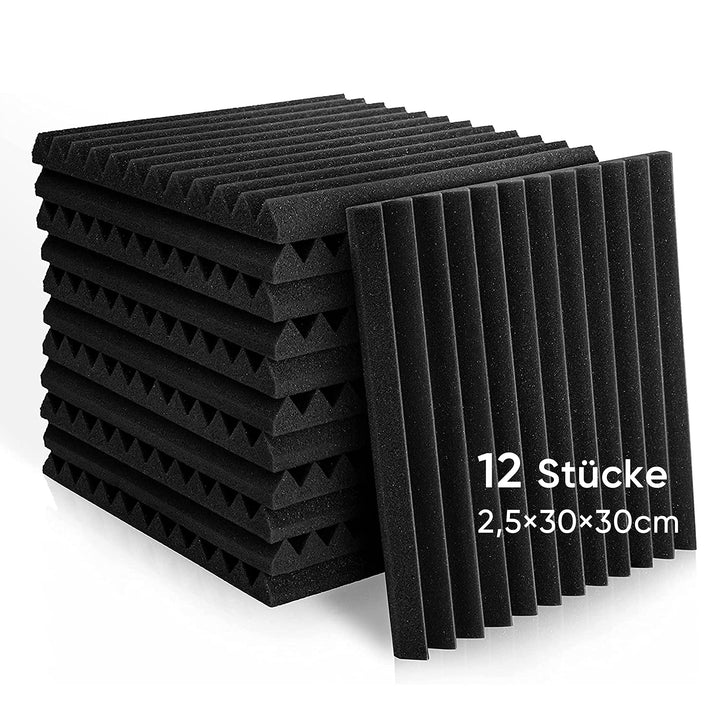 Fstop Labs 12 Stücke Akustikschaumstoff, 2,5x30x30 cm, 3D Hochdichte Schallabsorber Wand, Hall-Echo-