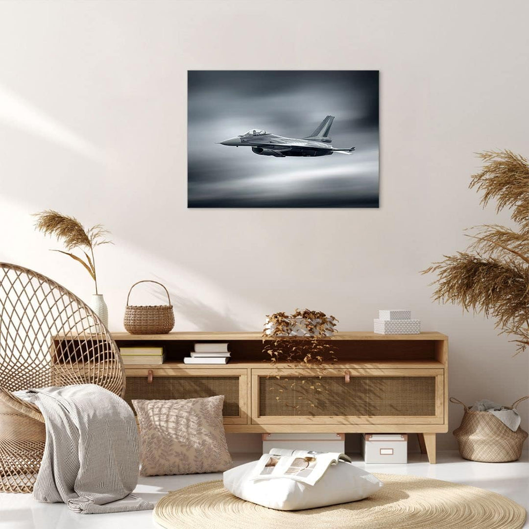 Bilder auf Leinwand Flugzeug Himmel Flug Leinwandbild mit Rahmen 70x50cm Wandbilder Dekoration Wohnz