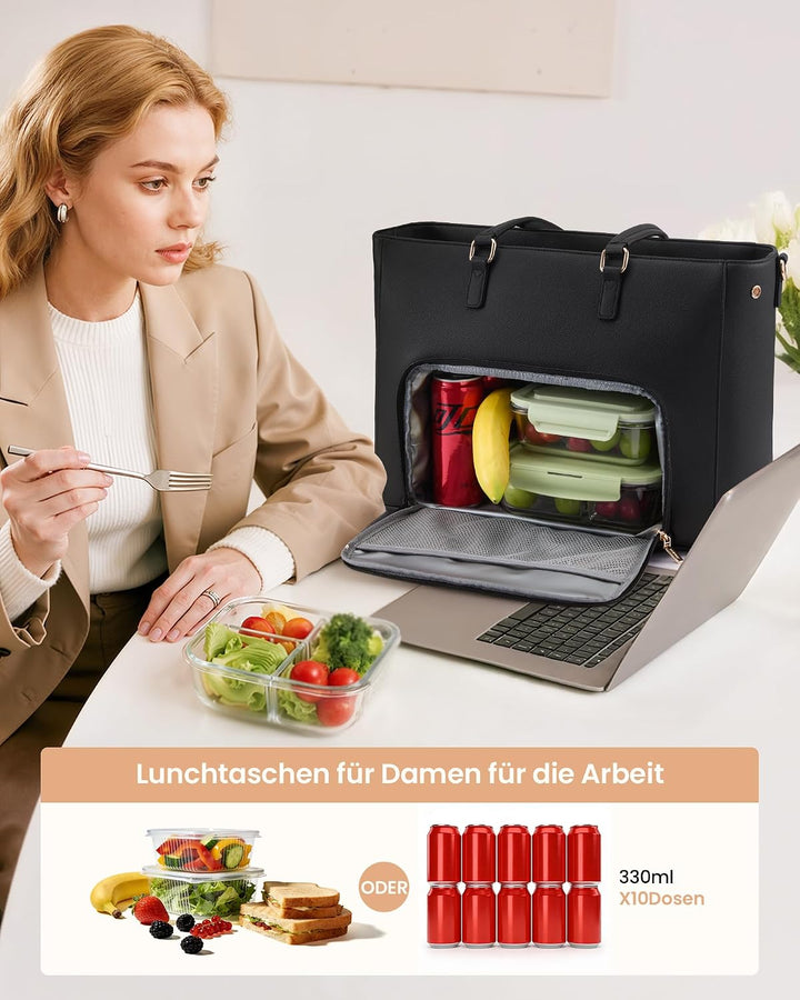 LOVEVOOK Laptoptasche Damen, Arbeitstasche mit Isoliertem Kühlfach Gross | 15,6 Zoll Laptop Handtasc