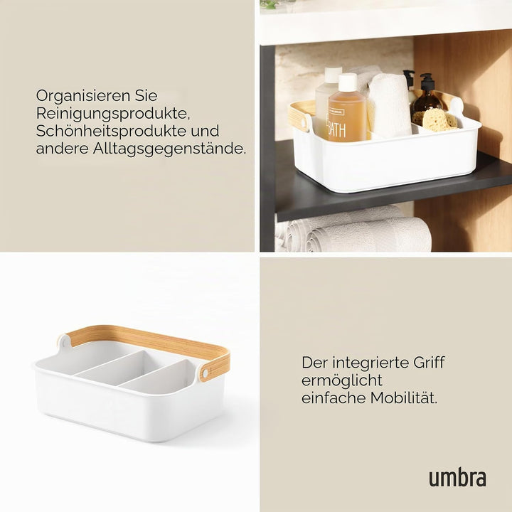 Umbra Bellwood Bin stapelbarer Behälter, Organizer mit entnehmbaren Trennwänden, Weiss/Natur, 36x26x