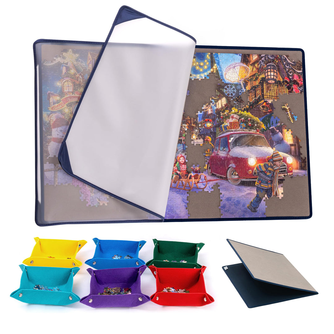 Tektalk faltbares Puzzle Board mit 6 Bunten Sortierschalen, tragbare Puzzlematte mit transparenter w