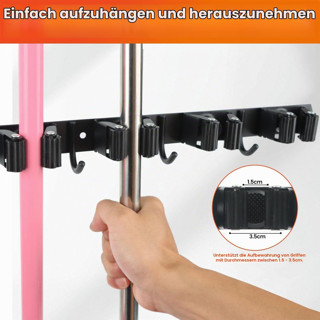 2 Stück Besenhalterung Wand, 10 Halter + 8 Haken Edelstahl Gerätehalter, Selbstklebend Gartengeräteh