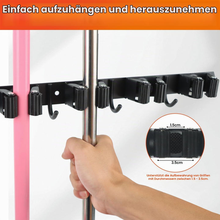 2 Stück Besenhalterung Wand, 10 Halter + 8 Haken Edelstahl Gerätehalter, Selbstklebend Gartengeräteh