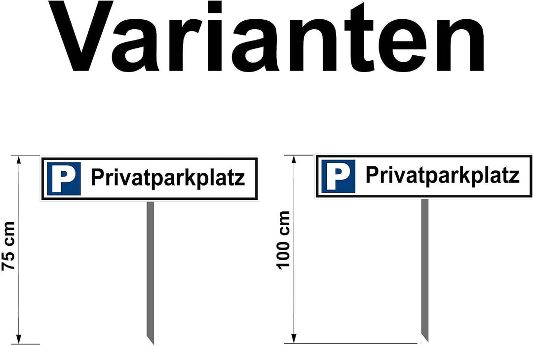 Kleberio® Parkplatz Schild - Privatparkplatz - 52 x 11 cm mit Pfosten 75 cm Privatgrundstück, Parken