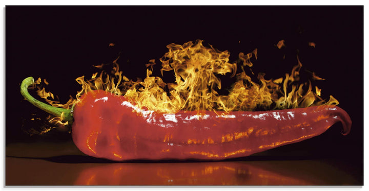 ARTland Glasbilder Wandbild Glas Bild einteilig 100x50 cm Querformat Essen Gewürze Chili Feuer Peper