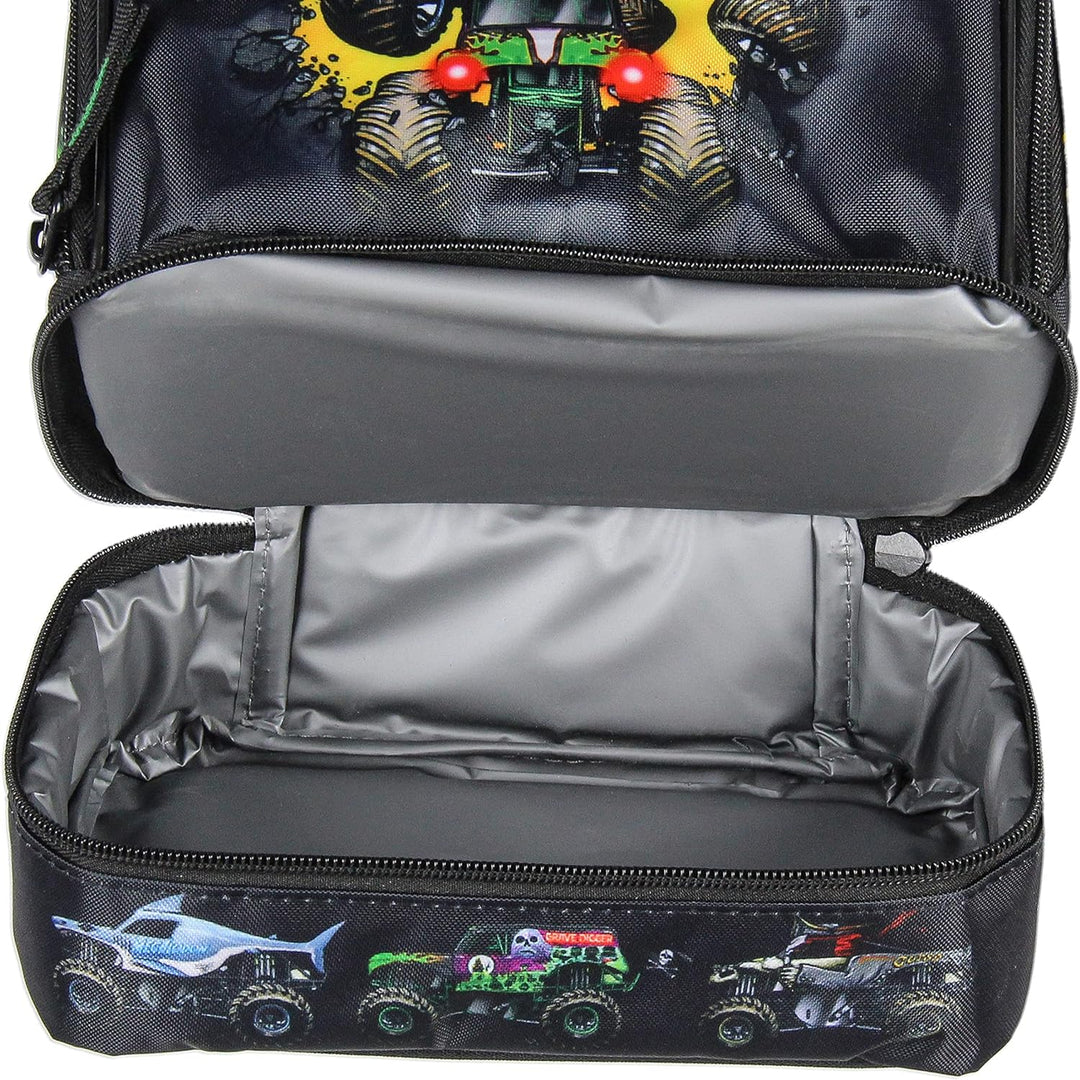 Monster Jam Grave Digger Megalodon Pirate's Curse Dual Compartment Lunch Box Bag