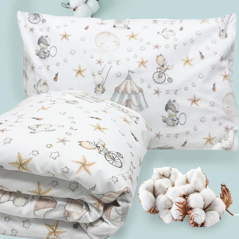 Kinderbettwäsche 90x120 + 40x60 | 100% Baumwolle Weiche & Farbenfrohe Bettwäsche für Babys | Mädchen