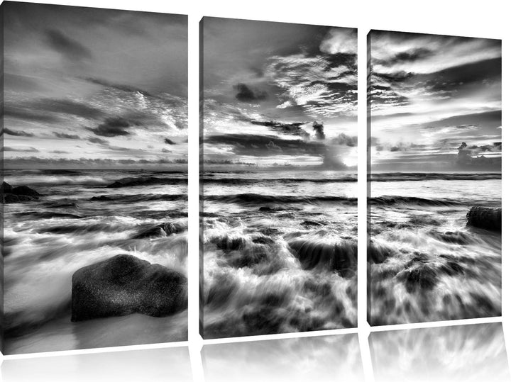 Pixxprint Sonnenuntergang am Meer als Leinwandbild/Grösse: 3 Teilig (120x80) cm/Wandbild/Kunstdruck/