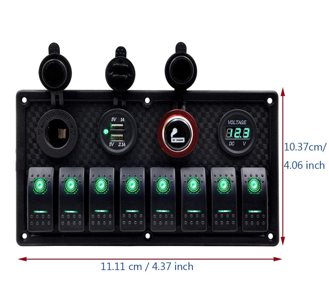 KAOLALI 12V/24V Schalter Panel Boot 8 Schaltern Kippschalter Panel Boote Zigarettenanzünder 12 V 3,1