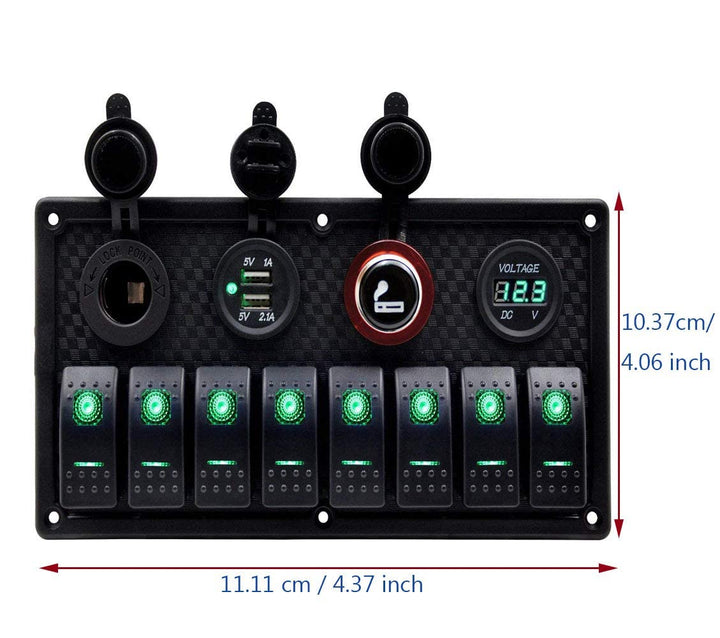 KAOLALI 12V/24V Schalter Panel Boot 8 Schaltern Kippschalter Panel Boote Zigarettenanzünder 12 V 3,1