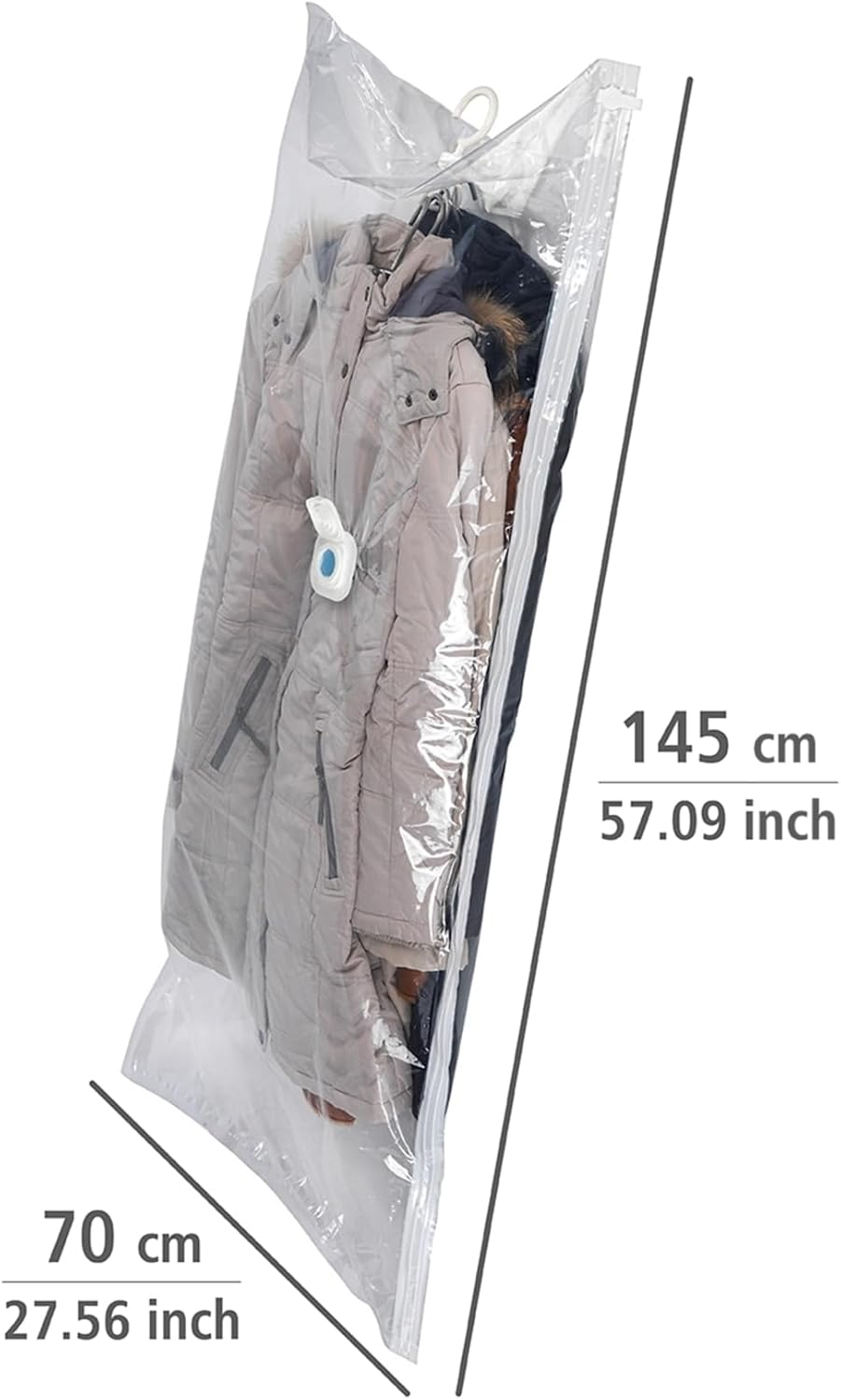 WENKO Vakuum Raumspar-Kleidersack XL - Vakuum Aufbewahrungsbeutel, Polyethylen, 70 x 145 cm, Transpa