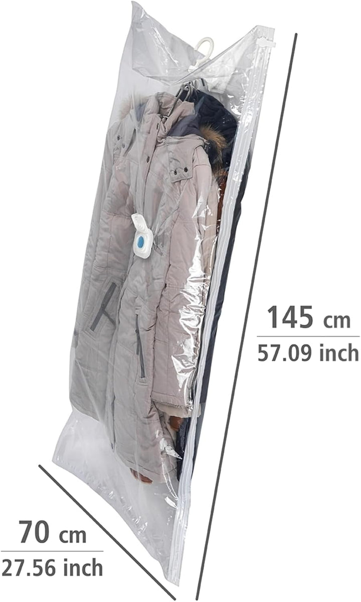 WENKO Vakuum Raumspar-Kleidersack XL - Vakuum Aufbewahrungsbeutel, Polyethylen, 70 x 145 cm, Transpa