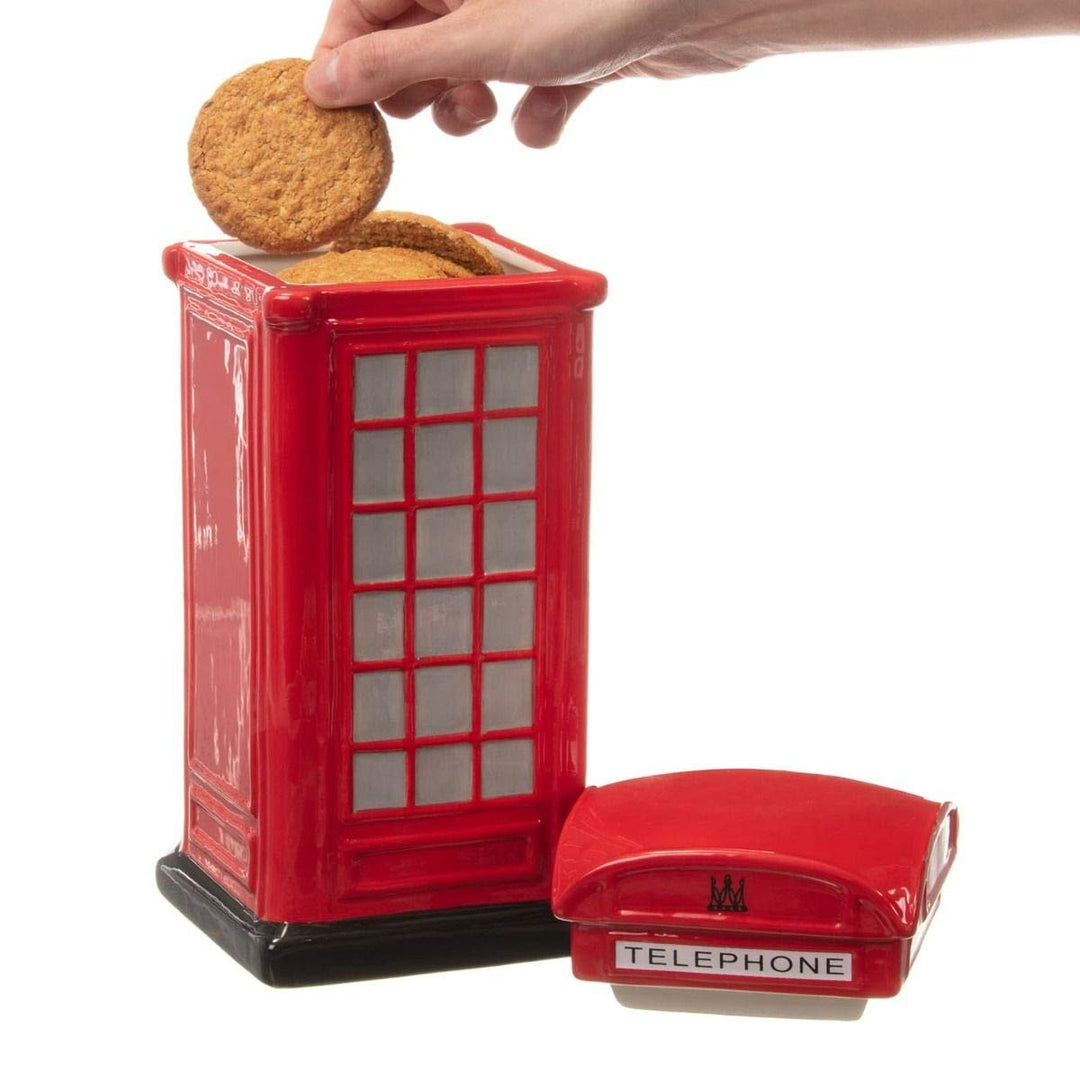 CKB LTD Keksdose mit Telefonzelle, Keksdose, Retro-Küche, hoch, mit Deckel, Keramik, Rot, 12 x 12 x