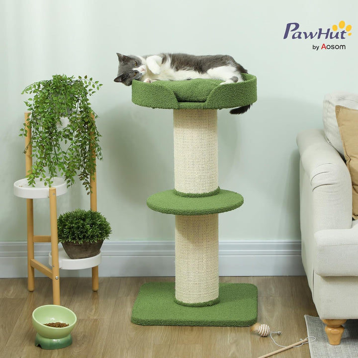 PawHut Kratzbaum 91 cm Katzenturm mit Sisalstämme, Plattform, Kissen mehrstöckiger Katzenkratzbaum,