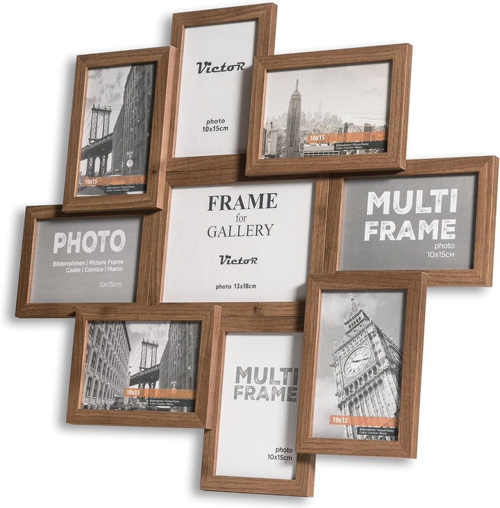 VictoR Bilderrahmen Collage Braun Holz mit 9 Bildern (8 x 10x15cm; 1 x 13x18cm) - Collage Bilderrahm