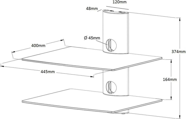 NEG HiFi-Regal Suspender 502B HiFi-Rack Konsolen-Rack Wandregal schwebend (schwarz) mit 2 grossen Gl