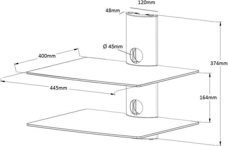 NEG Multimedia TV-Rack Suspender 502S (Silber) mit 2 Glas-Ablagen und Kabelmanagement-System 2 Regal