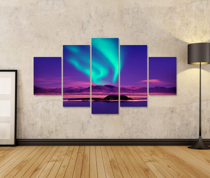 islandburner Bild auf Leinwand Nordlicht Aurora Borealis Bilder Wandbilder Poster Leinwand 170x80cm