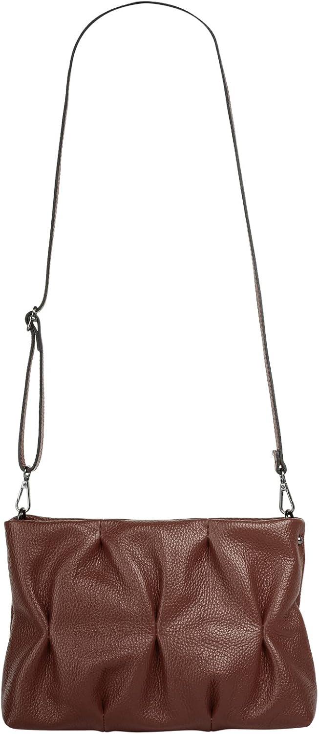 Umhängetasche Echt Leder Damen Made in Italy, Knautsch Clutch, Umhängetasche für Smartphone, Handtas