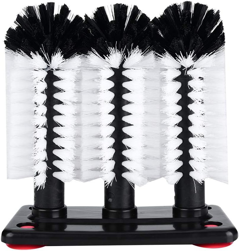 Dreifach-Glasbecher-Waschbürsten, 3 Bürsten Bar Glasbecher-Waschmaschine für Spüle mit Saugnapf-Basi