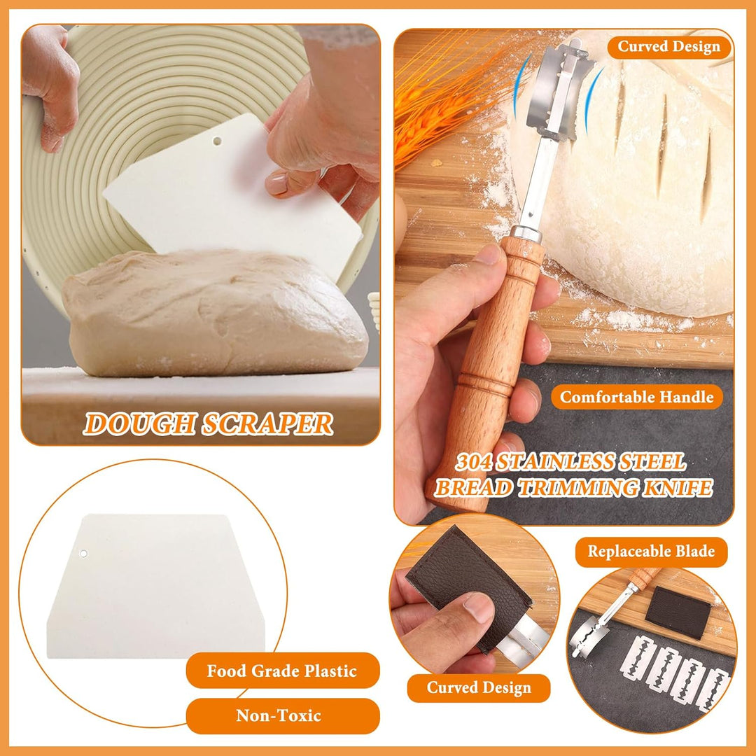 2 Stück Gärkörbchen für brot, Gärkorb Brot Set, 100% natürlichem Rattan, Brot 23cm Rund &amp; 24,5cm Ova