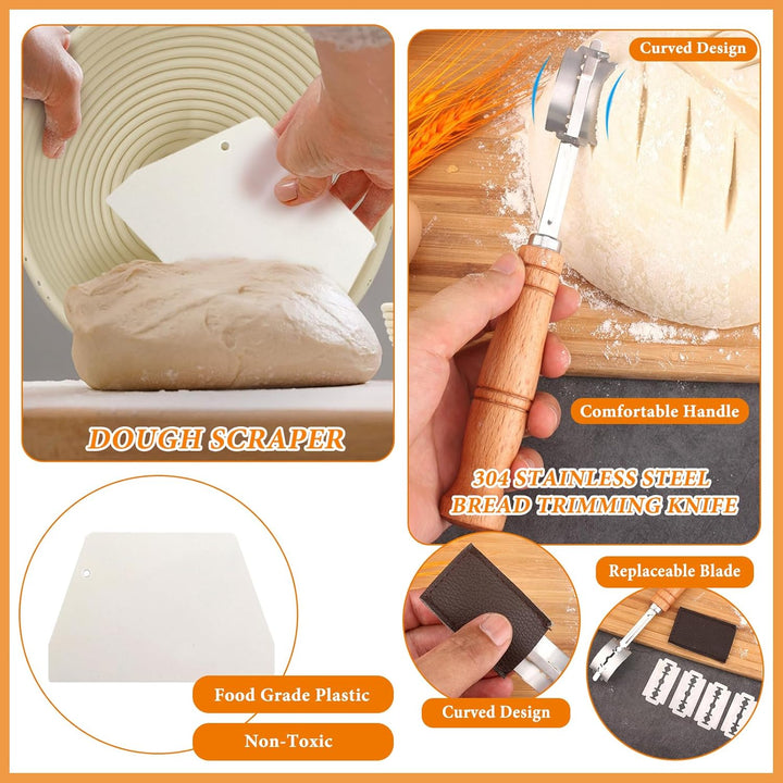 2 Stück Gärkörbchen für brot, Gärkorb Brot Set, 100% natürlichem Rattan, Brot 23cm Rund &amp; 24,5cm Ova