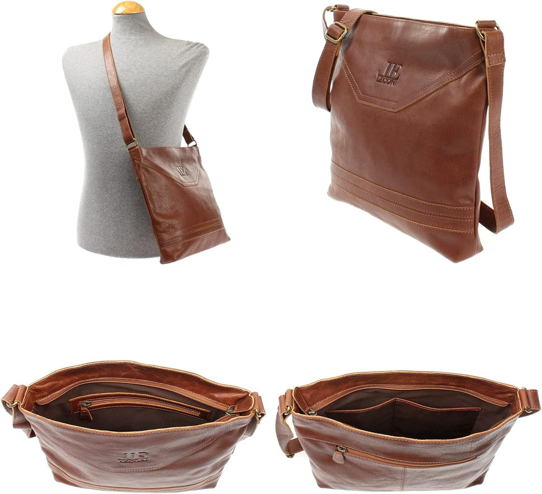 LECONI Schultertasche Damentasche Umhängetasche natur weiche Ledertasche Handtasche Damen Leder 32x2