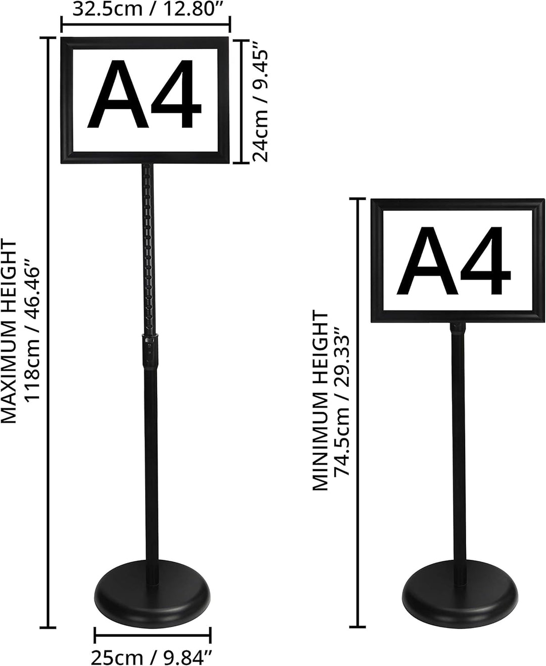 BELLE VOUS Schwarzer Plakathalter A4 Verstellbarer Infoständer - Bodenständer aus Aluminium - Aufste
