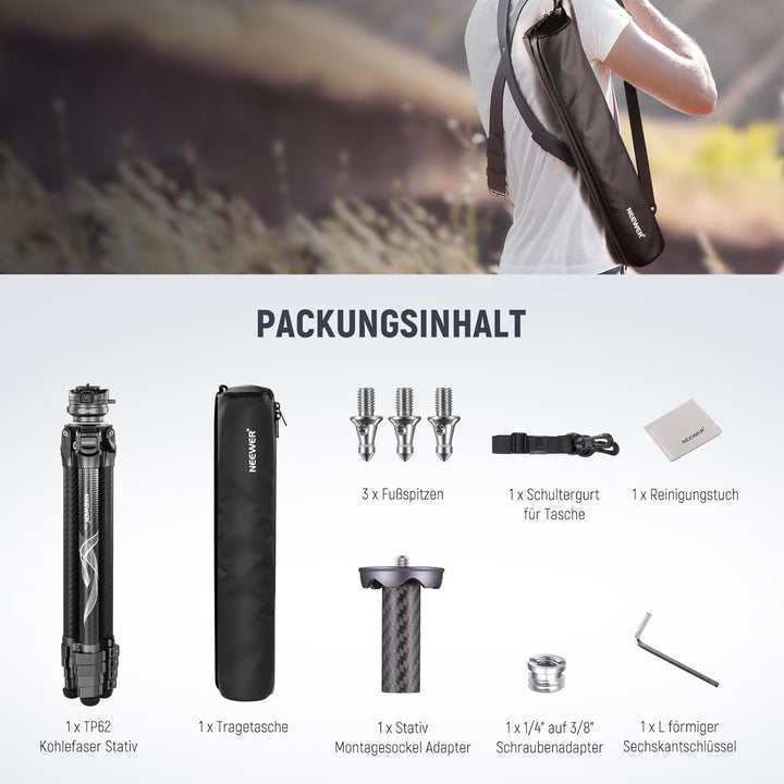 NEEWER LITETRIP LT32 Kamera Reisestativ, tragbarer Ständer aus Carbonfaser, Kugelkopf mit Mittelachs