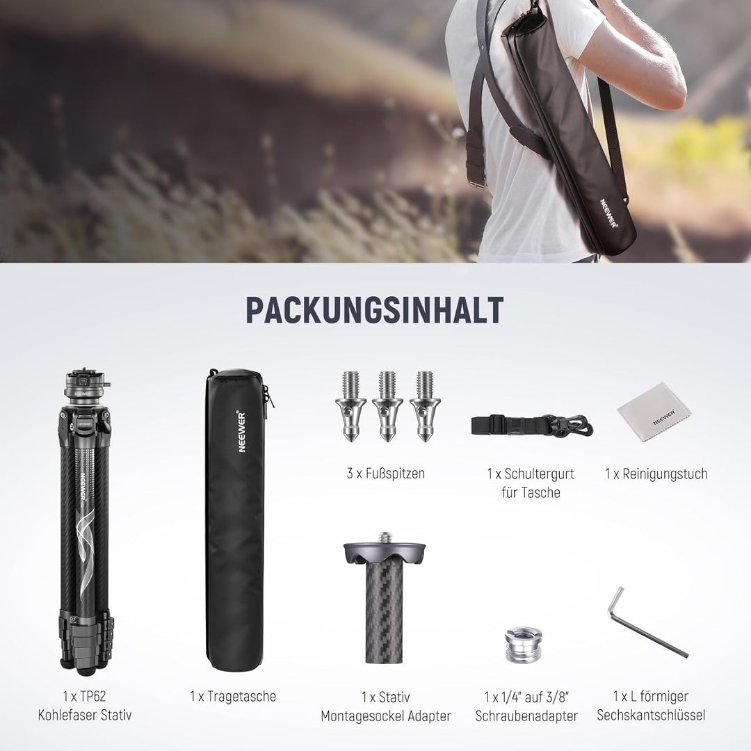 NEEWER LITETRIP LT32 Kamera Reisestativ, tragbarer Ständer aus Carbonfaser, Kugelkopf mit Mittelachs