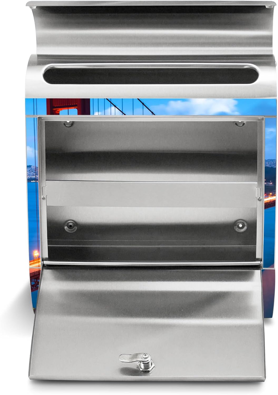 banjado® Briefkasten Edelstahl mit Motiv Golden Gate Bridge 38x43x12cm &amp; 2 Schlüssel - rostfreier Ed