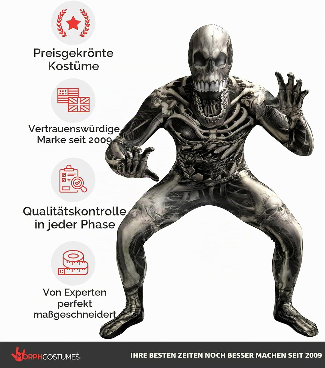 Morphsuits Skelett Kostüm für Erwachsene, Monster Verkleidung, Halloween und Karneval - XL XL Schäde