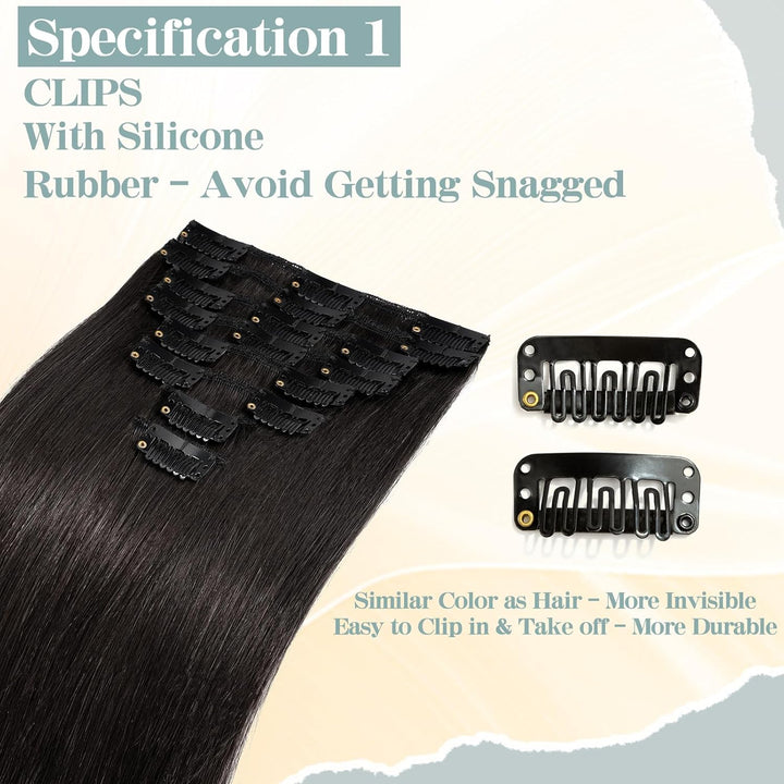 S-noilite Clip in Extensions Echthaar Natürliches Schwarz Haarverlängerung Echthaar Clip in Extensio