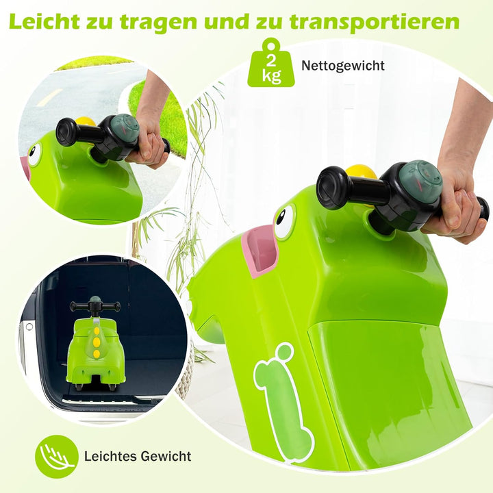 DREAMADE Rutschauto, Dinosaurier Rutschfahrzeug mit Hupe, Musik, Lichtern, Stauraum unter dem Sitz &