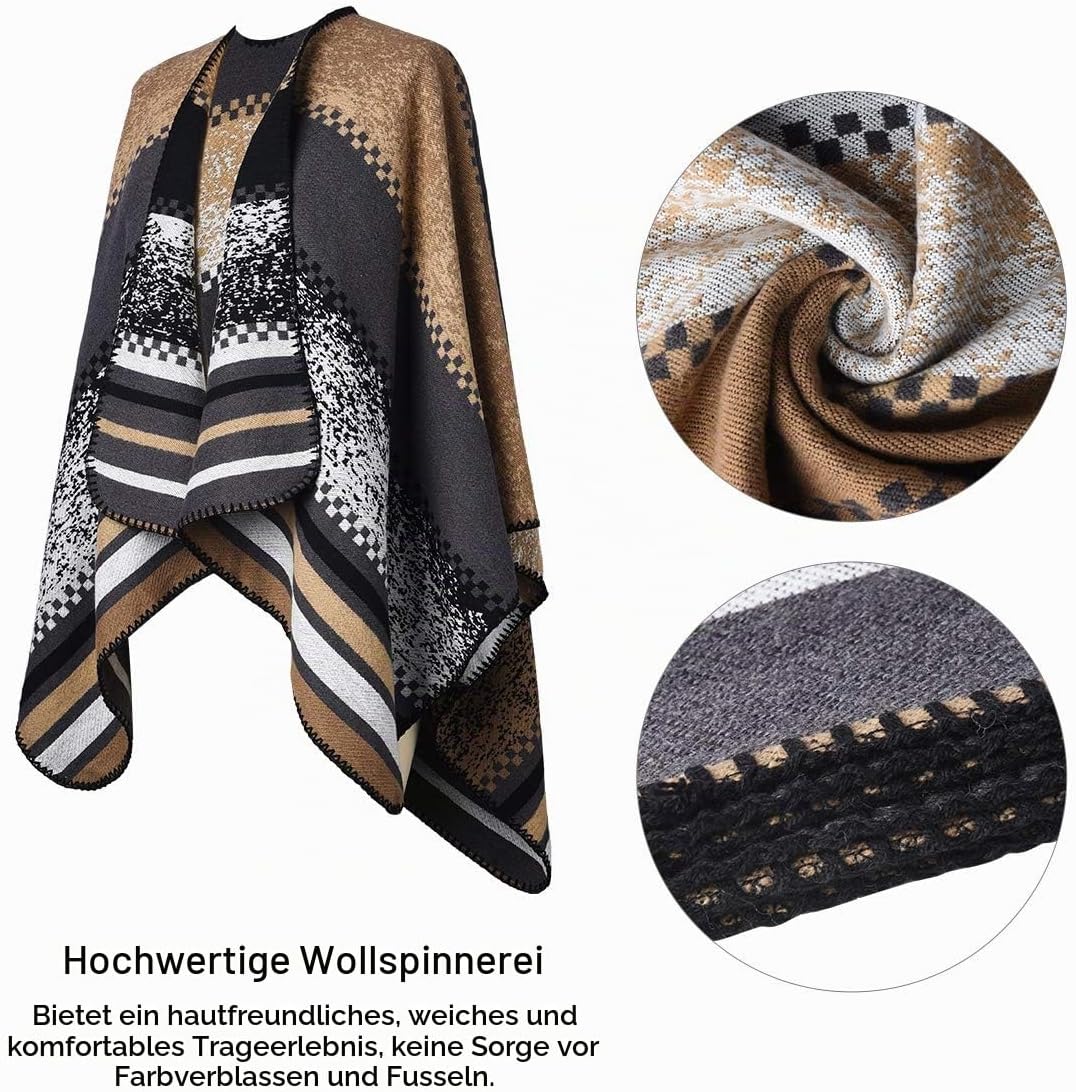 Winter Warme Poncho Schal Wrap - Herbst Open Front Cape Winddichte Strick Wolle Mantel Decke Kap-Sch