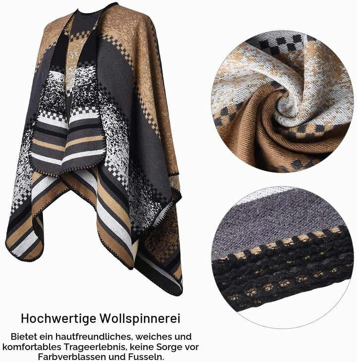 Winter Warme Poncho Schal Wrap - Herbst Open Front Cape Winddichte Strick Wolle Mantel Decke Kap-Sch