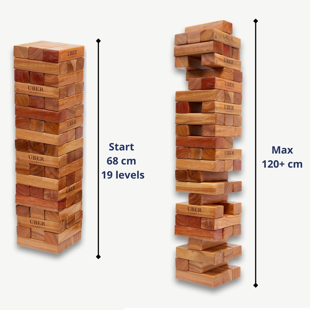 Hartholz Wackelturm XXL bis 250cm - Stapelturmspiel : das härteste Holz auf dem Markt - 100% Indien