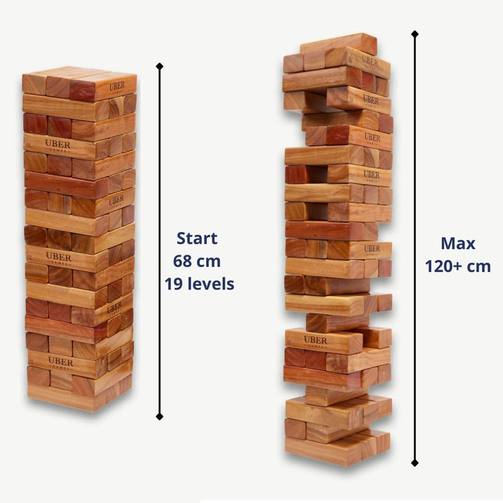 Hartholz Wackelturm XXL bis 250cm - Stapelturmspiel : das härteste Holz auf dem Markt - 100% Indien