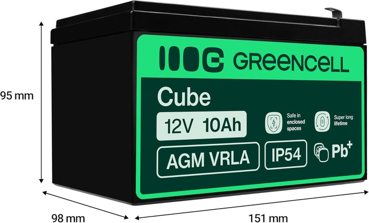 Green Cell® AGM 12V 10Ah Akku Vlies Batterie VRLA Blei Batterie Bleiakku Ersatzakku Akkubatterie Ver