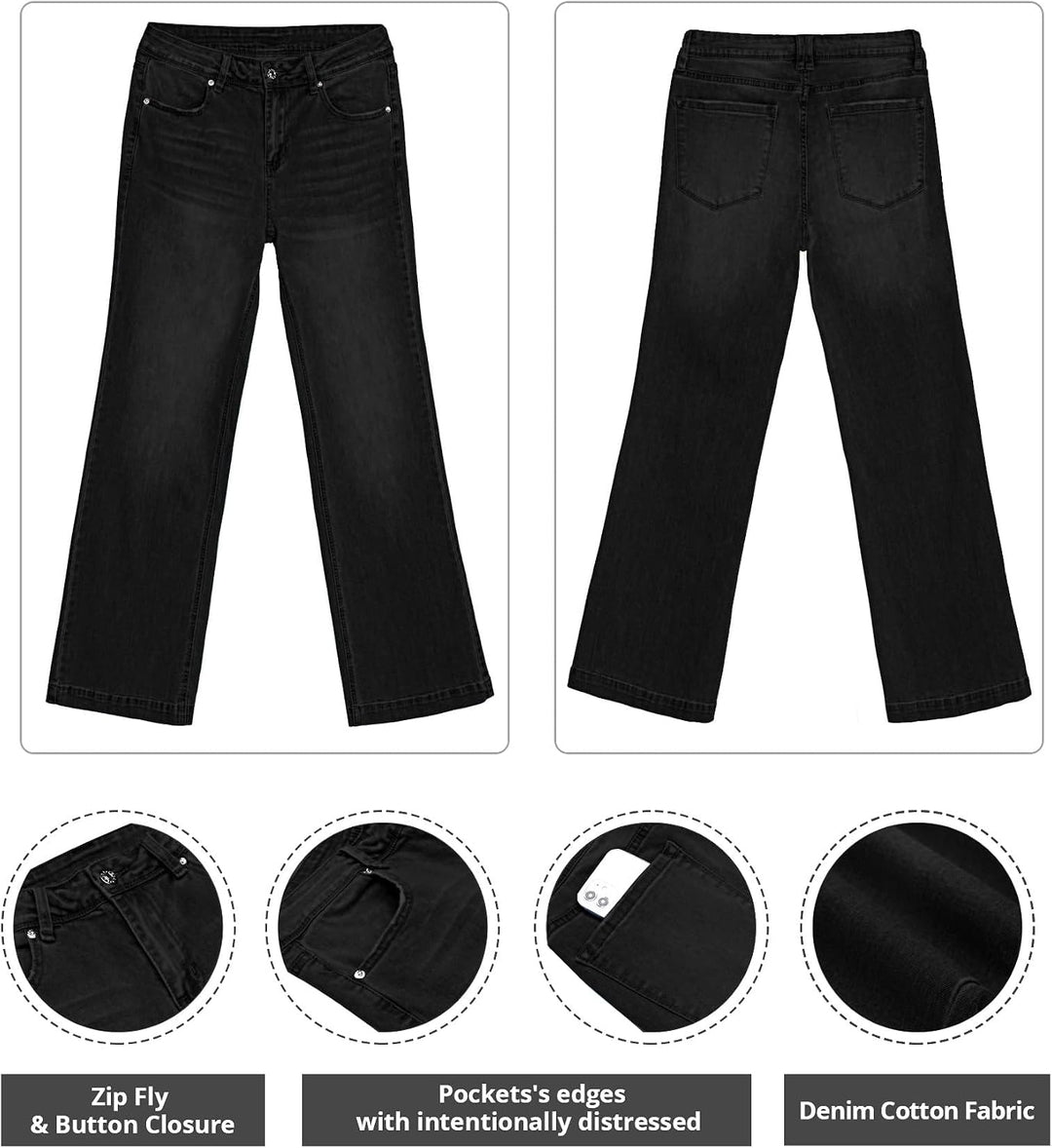 Schlaghose Damen High Waist Wide Leg Baggy Jeans Stretch Hosen, XS Schwarz Gewaschen