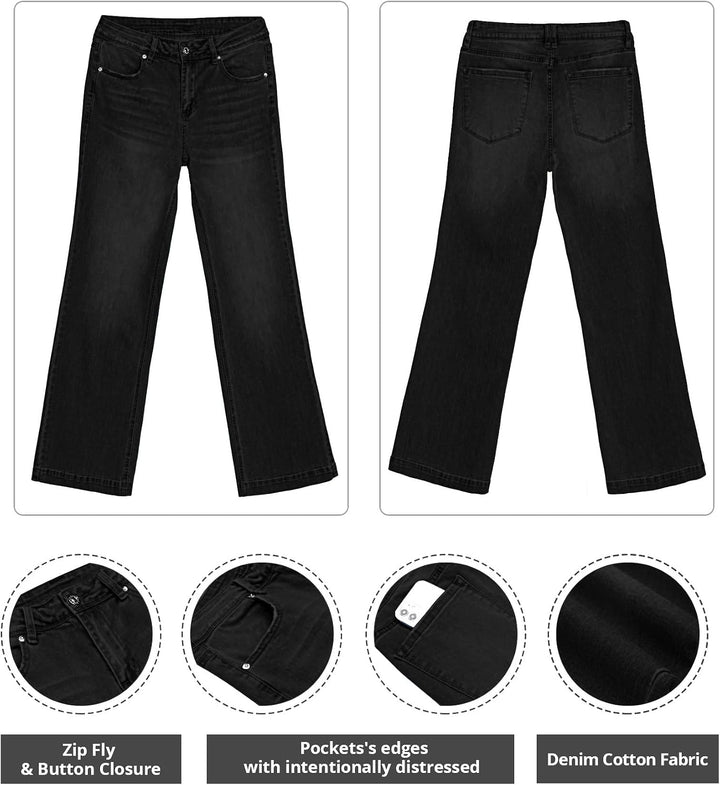 Schlaghose Damen High Waist Wide Leg Baggy Jeans Stretch Hosen, XS Schwarz Gewaschen